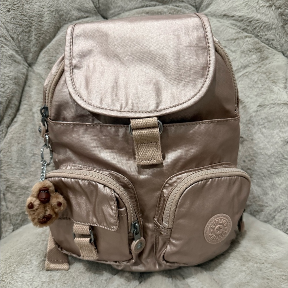 Kipling rose gold metallic lovebug backpack